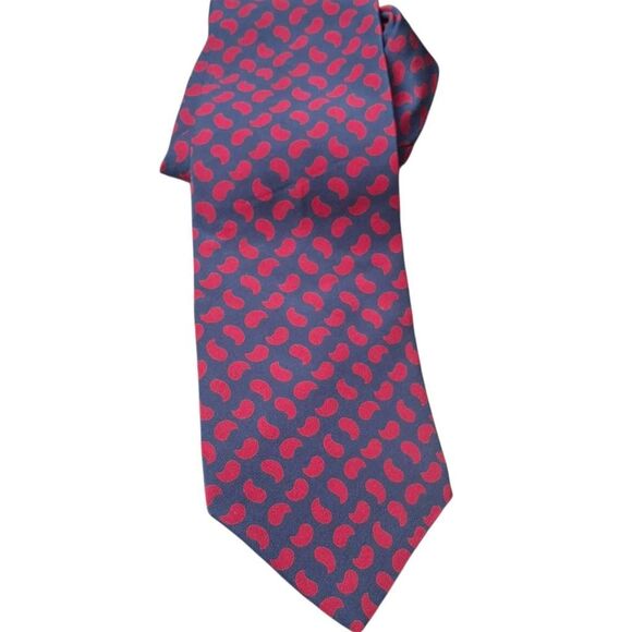 Mario Valentino 100% Silk Italian Designer Necktie – Red & Navy Modern Print - Picture 2 of 6